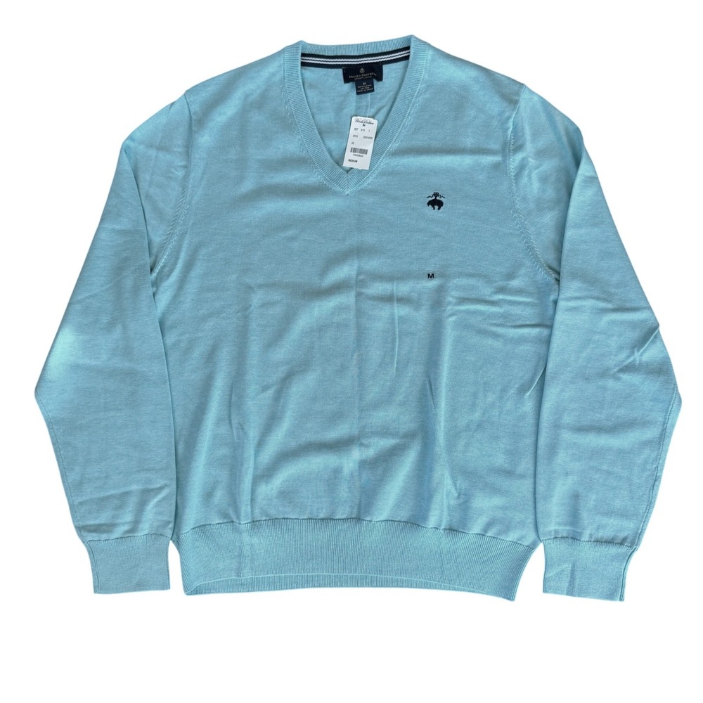 Brooks Brothers Mens Supima Cotton V-Neck Sweater Light Blue Medium NWT